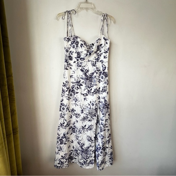Petal & Pup Azelia White Blue Floral Tie Shoulder Midi Dress 8 - Picture 7 of 10